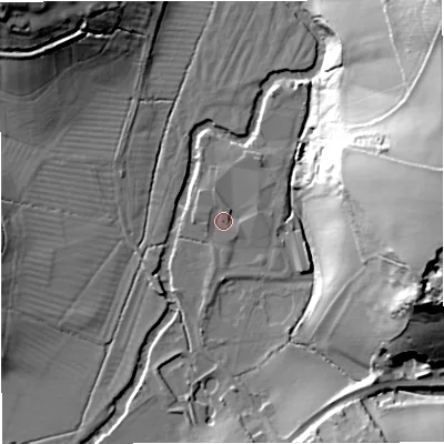 Shaded relief map of the ground around BA112NQ, computed from Environment Agency LiDAR. The ground here sits at about 54 m above sea level and falls 43 m across the surrounding 800 m. Surface water reaching this point runs off ground lying to the west-south-west, 0.9 m higher.
