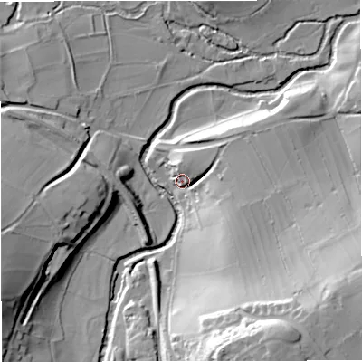 Shaded relief map of the ground around BA112NX, computed from Environment Agency LiDAR. The ground here sits at about 66 m above sea level and falls 43 m across the surrounding 800 m. Surface water reaching this point runs off ground lying to the east-south-east, 15.0 m higher.