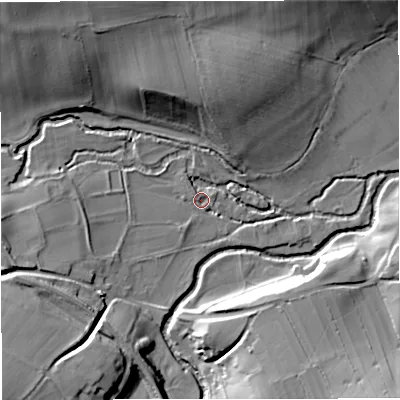 Shaded relief map of the ground around BA112NZ, computed from Environment Agency LiDAR. The ground here sits at about 60 m above sea level and falls 28 m across the surrounding 800 m. Surface water reaching this point runs off ground lying to the west-north-west, 3.4 m higher.