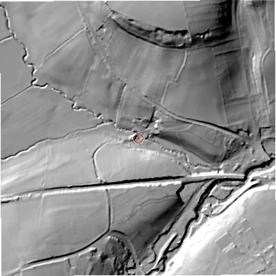 Shaded relief map of the ground around BA112PD, computed from Environment Agency LiDAR. The ground here sits at about 67 m above sea level and falls 50 m across the surrounding 800 m. Surface water reaching this point runs off ground lying to the north-north-east, 46.7 m higher.