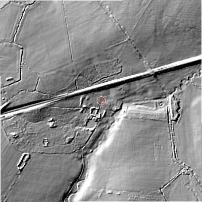 Shaded relief map of the ground around BA112QA, computed from Environment Agency LiDAR. The ground here sits at about 56 m above sea level and falls 13 m across the surrounding 800 m. Surface water reaching this point runs off ground lying to the west-north-west, 4.4 m higher.