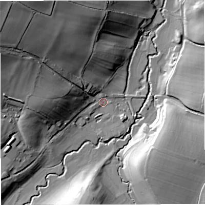 Shaded relief map of the ground around BA113JP, computed from Environment Agency LiDAR. The ground here sits at about 76 m above sea level and falls 48 m across the surrounding 800 m. Surface water reaching this point runs off ground lying to the north-west, 42.5 m higher.