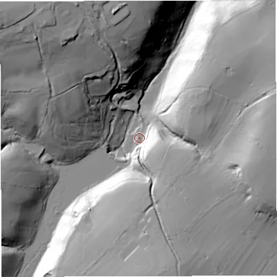 Shaded relief map of the ground around BA113LH, computed from Environment Agency LiDAR. The ground here sits at about 117 m above sea level and falls 50 m across the surrounding 800 m. Surface water reaching this point runs off ground lying to the north-west, 46.6 m higher.