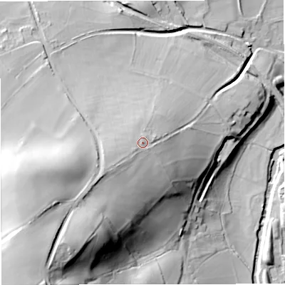 Shaded relief map of the ground around BA113NL, computed from Environment Agency LiDAR. The ground here sits at about 89 m above sea level and falls 56 m across the surrounding 800 m. Surface water reaching this point runs off ground lying to the south-west, 6.9 m higher.