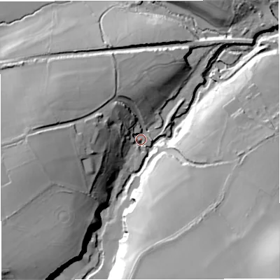 Shaded relief map of the ground around BA113NN, computed from Environment Agency LiDAR. The ground here sits at about 67 m above sea level and falls 42 m across the surrounding 800 m. Surface water reaching this point runs off ground lying to the west, 26.9 m higher.