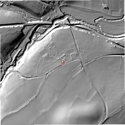 Shaded relief map of the ground around BA113NR, computed from Environment Agency LiDAR. The ground here sits at about 82 m above sea level and falls 46 m across the surrounding 800 m. Surface water reaching this point runs off ground lying to the south, 7.1 m higher.