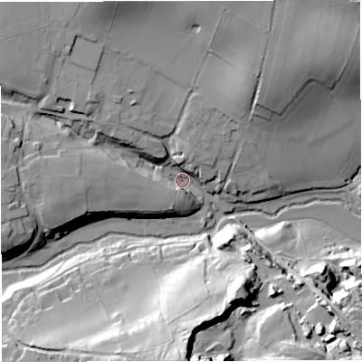 Shaded relief map of the ground around BA113PJ, computed from Environment Agency LiDAR. The ground here sits at about 91 m above sea level and falls 43 m across the surrounding 800 m. Surface water reaching this point runs off ground lying to the north, 22.9 m higher.