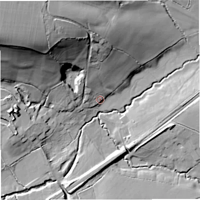 Shaded relief map of the ground around BA115HE, computed from Environment Agency LiDAR. The ground here sits at about 93 m above sea level and falls 44 m across the surrounding 800 m. Surface water reaching this point runs off ground lying to the north-west, 8.7 m higher.