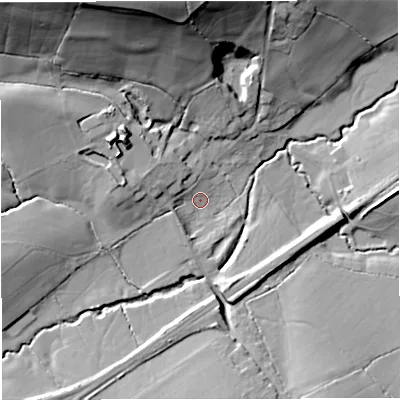 Shaded relief map of the ground around BA115HF, computed from Environment Agency LiDAR. The ground here sits at about 92 m above sea level and falls 40 m across the surrounding 800 m. Surface water reaching this point runs off ground lying to the west-north-west, 6.0 m higher.