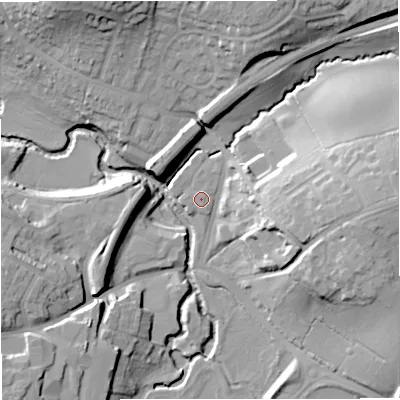 Shaded relief map of the ground around BA115HT, computed from Environment Agency LiDAR. The ground here sits at about 68 m above sea level and falls 25 m across the surrounding 800 m. The ground contributing surface water to this point lies to the west-north-west.