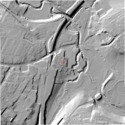 Shaded relief map of the ground around BA115JU, computed from Environment Agency LiDAR. The ground here sits at about 72 m above sea level and falls 26 m across the surrounding 800 m. Surface water reaching this point runs off ground lying to the west-south-west, 3.9 m higher.