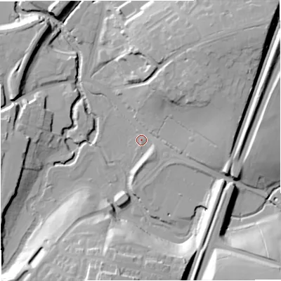 Shaded relief map of the ground around BA115LA, computed from Environment Agency LiDAR. The ground here sits at about 67 m above sea level and falls 26 m across the surrounding 800 m. Surface water reaching this point runs off ground lying to the south-south-east, 3.1 m higher.