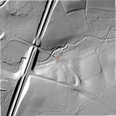 Shaded relief map of the ground around BA115LE, computed from Environment Agency LiDAR. The ground here sits at about 69 m above sea level and falls 25 m across the surrounding 800 m. Surface water reaching this point runs off ground lying to the south-east, 23.1 m higher.
