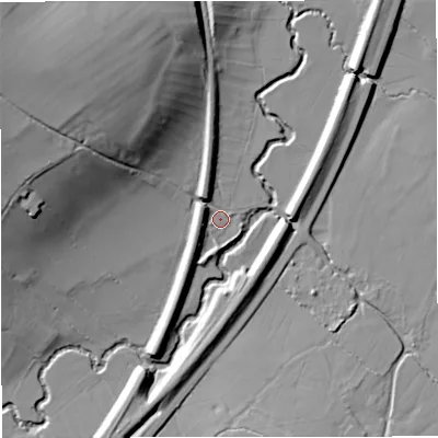 Shaded relief map of the ground around BA115NB, computed from Environment Agency LiDAR. The ground here sits at about 70 m above sea level and falls 32 m across the surrounding 800 m. Surface water reaching this point runs off ground lying to the north-west, 28.7 m higher.