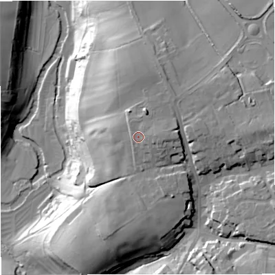 Shaded relief map of the ground around BA116SN, computed from Environment Agency LiDAR. The ground here sits at about 80 m above sea level and falls 39 m across the surrounding 800 m. Surface water reaching this point runs off ground lying to the east, 3.1 m higher.