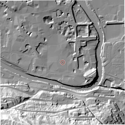 Shaded relief map of the ground around BA11AP, computed from Environment Agency LiDAR. The ground here sits at about 20 m above sea level and falls 83 m across the surrounding 800 m. Surface water reaching this point runs off ground lying to the north-north-east, 5.0 m higher.