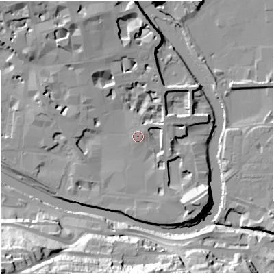 Shaded relief map of the ground around BA11BT, computed from Environment Agency LiDAR. The ground here sits at about 21 m above sea level and falls 41 m across the surrounding 800 m. Surface water reaching this point runs off ground lying to the north-east, 1.8 m higher.