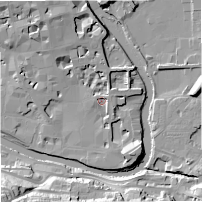 Shaded relief map of the ground around BA11JR, computed from Environment Agency LiDAR. The ground here sits at about 21 m above sea level and falls 34 m across the surrounding 800 m. Surface water reaching this point runs off ground lying to the east-north-east, 3.9 m higher.