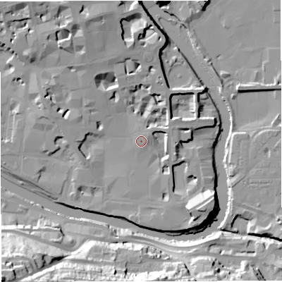 Shaded relief map of the ground around BA11JS, computed from Environment Agency LiDAR. The ground here sits at about 21 m above sea level and falls 41 m across the surrounding 800 m. Surface water reaching this point runs off ground lying to the north-east, 1.8 m higher.