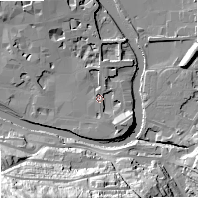 Shaded relief map of the ground around BA11PE, computed from Environment Agency LiDAR. The ground here sits at about 20 m above sea level and falls 79 m across the surrounding 800 m. Surface water reaching this point runs off ground lying to the south-east, 9.6 m higher.