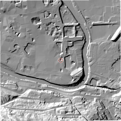 Shaded relief map of the ground around BA11PF, computed from Environment Agency LiDAR. The ground here sits at about 21 m above sea level and falls 80 m across the surrounding 800 m. Surface water reaching this point runs off ground lying to the north-north-east, 3.4 m higher.