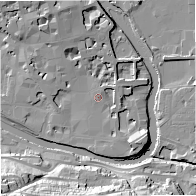 Shaded relief map of the ground around BA11PS, computed from Environment Agency LiDAR. The ground here sits at about 21 m above sea level and falls 42 m across the surrounding 800 m. Surface water reaching this point runs off ground lying to the north-north-east, 1.5 m higher.