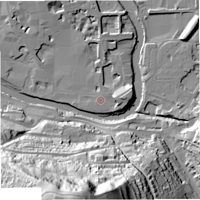 Shaded relief map of the ground around BA11SU, computed from Environment Agency LiDAR. The ground here sits at about 21 m above sea level and falls 111 m across the surrounding 800 m. Surface water reaching this point runs off ground lying to the east, 6.9 m higher.
