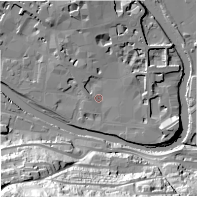 Shaded relief map of the ground around BA11TN, computed from Environment Agency LiDAR. The ground here sits at about 20 m above sea level and falls 70 m across the surrounding 800 m. Surface water reaching this point runs off ground lying to the north, 11.0 m higher.