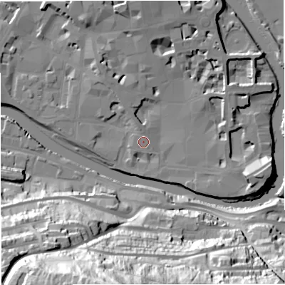 Shaded relief map of the ground around BA11UG, computed from Environment Agency LiDAR. The ground here sits at about 20 m above sea level and falls 81 m across the surrounding 800 m. Surface water reaching this point runs off ground lying to the north-north-east, 0.6 m higher.