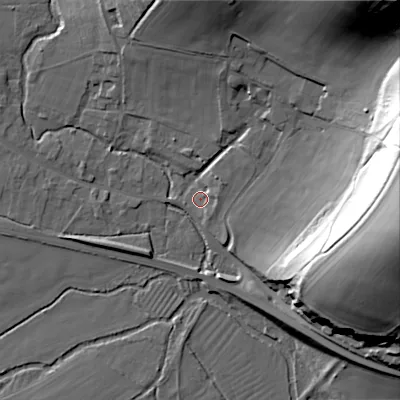 Shaded relief map of the ground around BA120PB, computed from Environment Agency LiDAR. The ground here sits at about 81 m above sea level and falls 53 m across the surrounding 800 m. Surface water reaching this point runs off ground lying to the north-east, 4.3 m higher.