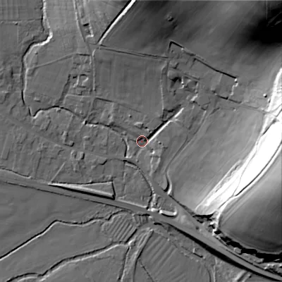 Shaded relief map of the ground around BA120PJ, computed from Environment Agency LiDAR. The ground here sits at about 80 m above sea level and falls 63 m across the surrounding 800 m. Surface water reaching this point runs off ground lying to the north-east, 59.5 m higher.