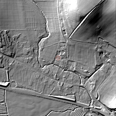 Shaded relief map of the ground around BA120PQ, computed from Environment Agency LiDAR. The ground here sits at about 81 m above sea level and falls 49 m across the surrounding 800 m. Surface water reaching this point runs off ground lying to the north-east, 40.2 m higher.