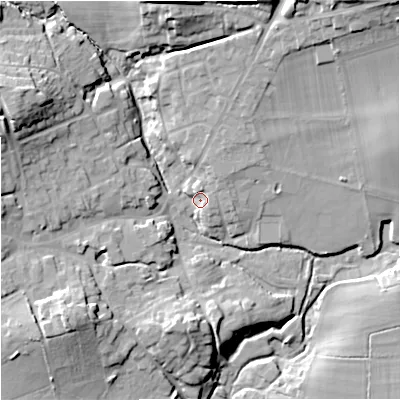 Shaded relief map of the ground around BA126ET, computed from Environment Agency LiDAR. The ground here sits at about 101 m above sea level and falls 24 m across the surrounding 800 m. Surface water reaching this point runs off ground lying to the north-east, 4.3 m higher.