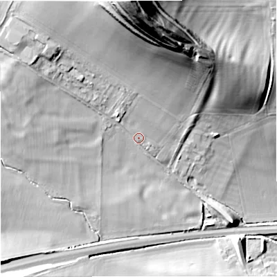 Shaded relief map of the ground around BA126HR, computed from Environment Agency LiDAR. The ground here sits at about 117 m above sea level and falls 68 m across the surrounding 800 m. Surface water reaching this point runs off ground lying to the north-north-east, 33.3 m higher.