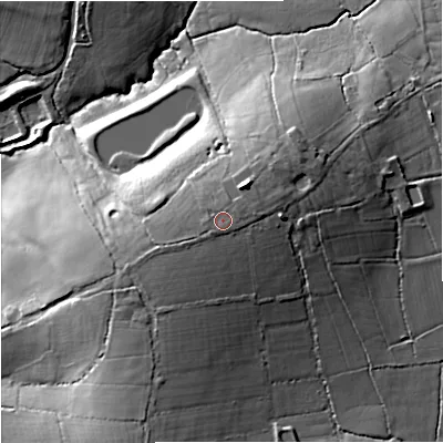 Shaded relief map of the ground around BA126JU, computed from Environment Agency LiDAR. The ground here sits at about 105 m above sea level and falls 21 m across the surrounding 800 m. Surface water reaching this point runs off ground lying to the south-west, 0.7 m higher.