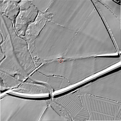 Shaded relief map of the ground around BA127BA, computed from Environment Agency LiDAR. The ground here sits at about 98 m above sea level and falls 39 m across the surrounding 800 m. Surface water reaching this point runs off ground lying to the north-east, 38.6 m higher.