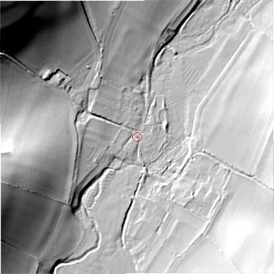 Shaded relief map of the ground around BA127EJ, computed from Environment Agency LiDAR. The ground here sits at about 122 m above sea level and falls 54 m across the surrounding 800 m. Surface water reaching this point runs off ground lying to the north-west, 52.2 m higher.