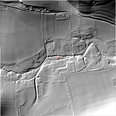 Shaded relief map of the ground around BA127HE, computed from Environment Agency LiDAR. The ground here sits at about 130 m above sea level and falls 45 m across the surrounding 800 m. Surface water reaching this point runs off ground lying to the north-north-west, 35.1 m higher.