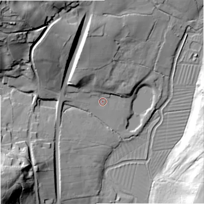 Shaded relief map of the ground around BA128AP, computed from Environment Agency LiDAR. The ground here sits at about 116 m above sea level and falls 51 m across the surrounding 800 m. Surface water reaching this point runs off ground lying to the north-north-west, 14.8 m higher.