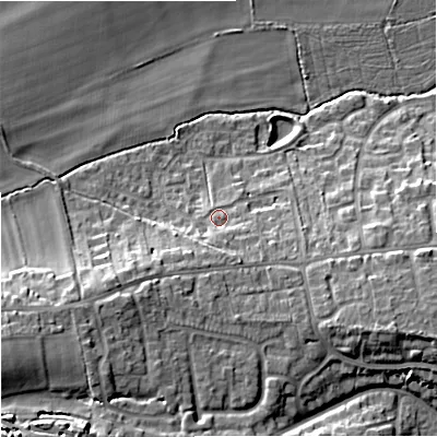 Shaded relief map of the ground around BA128FH, computed from Environment Agency LiDAR. The ground here sits at about 126 m above sea level and falls 22 m across the surrounding 800 m. Surface water reaching this point runs off ground lying to the south, 3.9 m higher.
