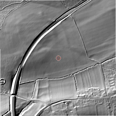Shaded relief map of the ground around BA128GN, computed from Environment Agency LiDAR. The ground here sits at about 130 m above sea level and falls 20 m across the surrounding 800 m. Surface water reaching this point runs off ground lying to the west-north-west, 4.4 m higher.