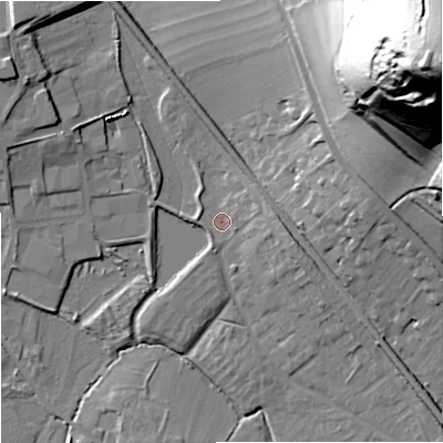 Shaded relief map of the ground around BA128PL, computed from Environment Agency LiDAR. The ground here sits at about 113 m above sea level and falls 98 m across the surrounding 800 m. Surface water reaching this point runs off ground lying to the east-south-east, 6.7 m higher.
