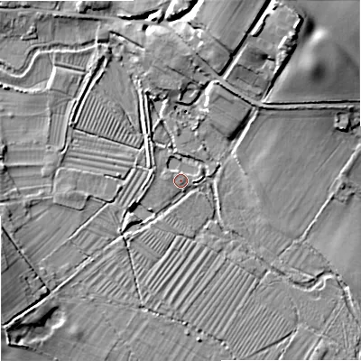 Shaded relief map of the ground around BA129HT, computed from Environment Agency LiDAR. The ground here sits at about 101 m above sea level and falls 21 m across the surrounding 800 m. Surface water reaching this point runs off ground lying to the north-north-east, 20.2 m higher.