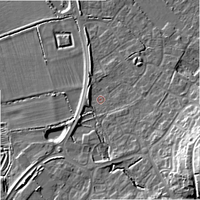 Shaded relief map of the ground around BA132GN, computed from Environment Agency LiDAR. The ground here sits at about 67 m above sea level and falls 20 m across the surrounding 800 m. Surface water reaching this point runs off ground lying to the south-east, 12.9 m higher.