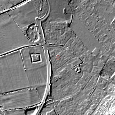 Shaded relief map of the ground around BA132GR, computed from Environment Agency LiDAR. The ground here sits at about 65 m above sea level and falls 17 m across the surrounding 800 m. Surface water reaching this point runs off ground lying to the south-south-west, 3.6 m higher.