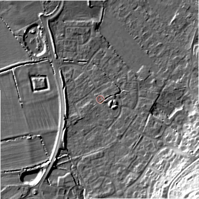 Shaded relief map of the ground around BA132GW, computed from Environment Agency LiDAR. The ground here sits at about 66 m above sea level and falls 29 m across the surrounding 800 m. Surface water reaching this point runs off ground lying to the south-south-east, 7.3 m higher.