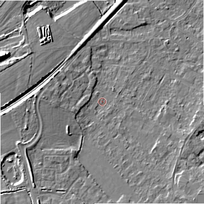 Shaded relief map of the ground around BA133LY, computed from Environment Agency LiDAR. The ground here sits at about 61 m above sea level and falls 18 m across the surrounding 800 m. Surface water reaching this point runs off ground lying to the south-west, 5.4 m higher.