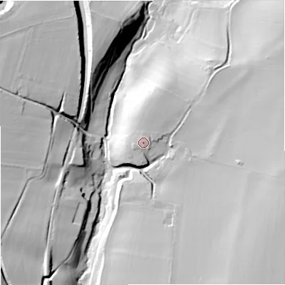 Shaded relief map of the ground around BA133RA, computed from Environment Agency LiDAR. The ground here sits at about 98 m above sea level and falls 39 m across the surrounding 800 m. Surface water reaching this point runs off ground lying to the east-north-east, 1.4 m higher.