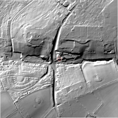 Shaded relief map of the ground around BA133RG, computed from Environment Agency LiDAR. The ground here sits at about 85 m above sea level and falls 33 m across the surrounding 800 m. Surface water reaching this point runs off ground lying to the north, 13.7 m higher.