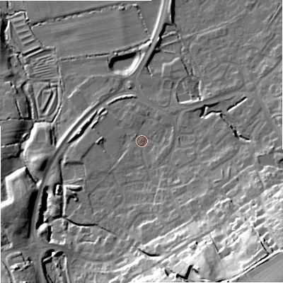 Shaded relief map of the ground around BA133UR, computed from Environment Agency LiDAR. The ground here sits at about 69 m above sea level and falls 37 m across the surrounding 800 m. Surface water reaching this point runs off ground lying to the south-south-east, 26.7 m higher.